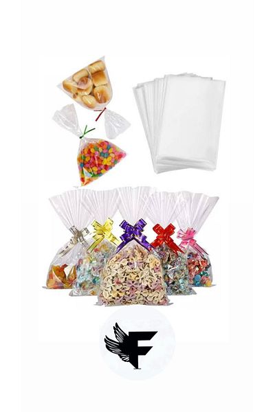 FİGANLAR 10x20 Plain Transparent Tape-Free Cookie Gift Bag 200 Pieces