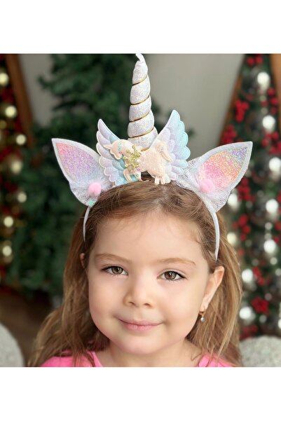 QUEEN AKSESUAR Design de lux, argintiu, strălucitor, cu aripi, unicorn mare, cal cu coarne, coroană pentru petrecerea de aniversare, coroană pentru copii, albă