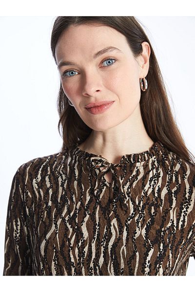 LC Waikiki Tie Collar Patterned Women's T-Shirt