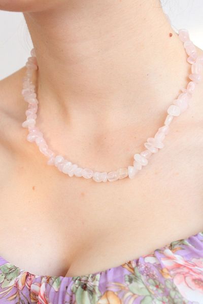 Crystalclem Pink Quartz Natural Stone Necklace Broken Stone