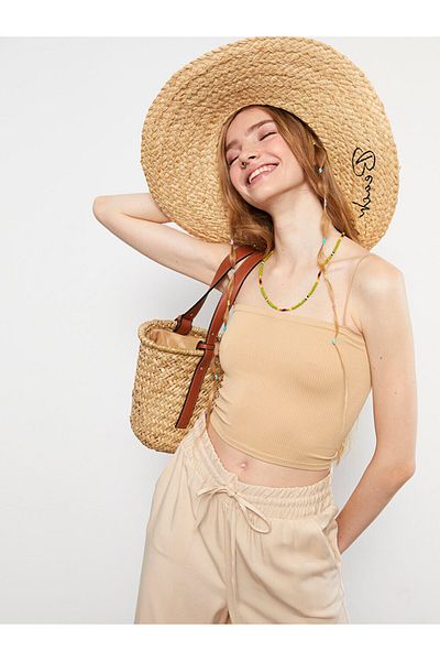 LC Waikiki Damen Crop Top mit quadratischem Ausschnitt und einfarbig