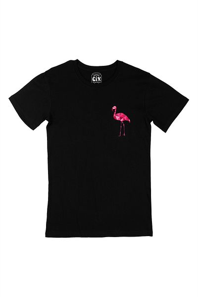 Cix Μαύρο T-shirt Polygon Flamingo με σχέδιο λογότυπου τσέπης