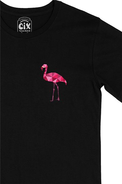 Cix Μαύρο T-shirt Polygon Flamingo με σχέδιο λογότυπου τσέπης