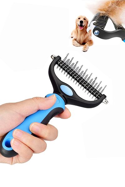 Soillium Plastic Handle Metal Tip Cat Dog Long Feather Care Comb Scarce Feather Lump Opener Comb 1 Piece
