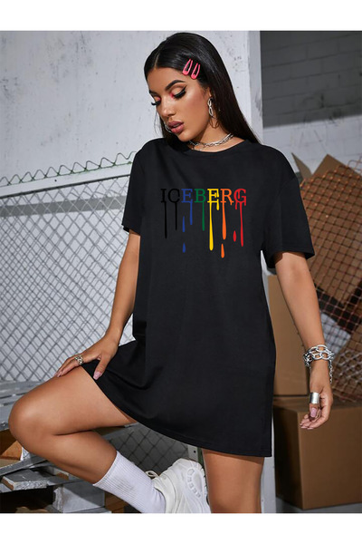 qavnas Unisex Black Oversize ICEBERG Boyfriend T-shirt