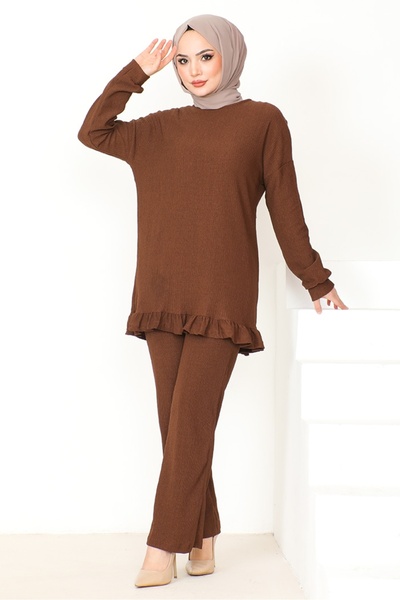 Bestenur Fernur Brown 516 - Frilly Double Set