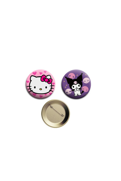 Genel Markalar Hello Kitty - Kuromi - Sanrio  2 adet - 44mm - İğneli buton rozet