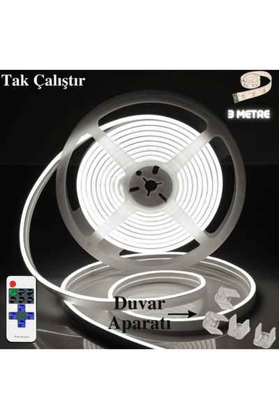 neeko Neon Esnek Şerit Led Tak Çalıştır Kumandalı - Beyaz 3 Metre