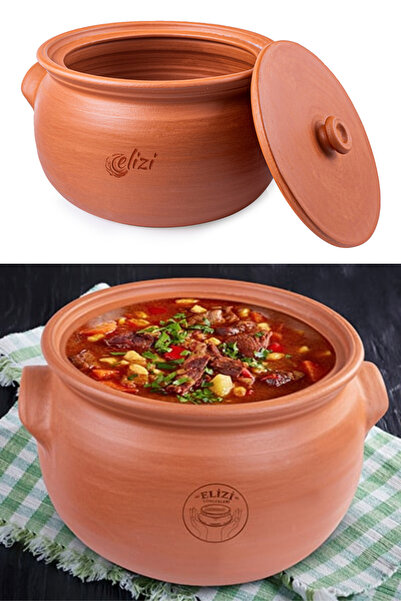 ELİZİ Elizi El Yapımı Toprak Kapaklı Güveç Tencere, Küçük Boy Astarlı 3,5 Litre (ÖZEL KIRILMAZ KUTUSUNDA)