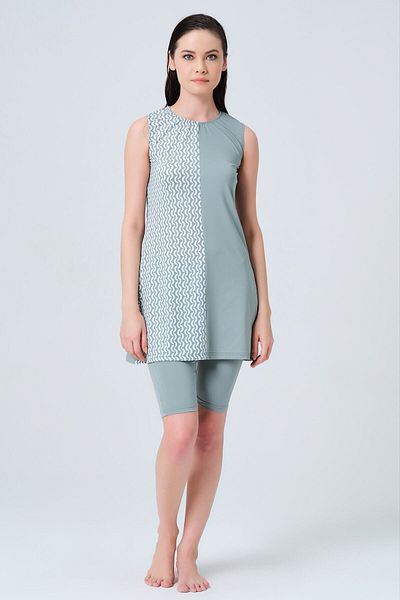 ALFASA One Side Patterned Zero Sleeve Semi Covered Swimsuit