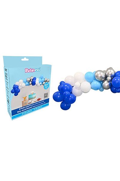 BalonEvi Σετ διακόσμησης με μπαλόνι και αλυσίδα μπαλονιών μπλε λευκό μπλε ναυτικό ασημί μεταλλικό