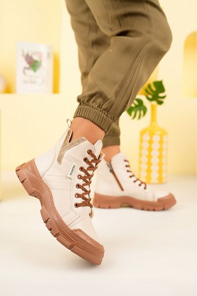 Prego Windif Thermo Αντιολισθητική Σόλα Lace Up Πέτρα με φερμουάρ Λεπτομερής Σόλα Ραμμένη Καθημερινές Γυναικείες Μπότες ΜΠΕΖ ΚΑΦΕ