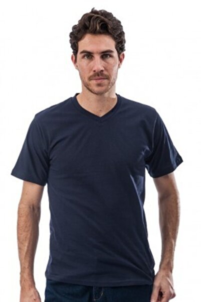 Trendform تي شيرت قطن ممشط برقبة على شكل حرف V باللون الأزرق الداكن