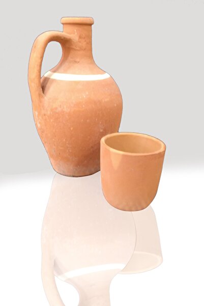 Pumice World Testi Ve Bardak Set, Kırmızı Kil Toprak El Yapımı Su Testisi