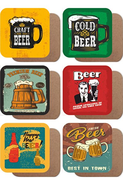 Hayat Poster Retro Bira Vintage 6lı Ahşap Bardak Altlığı Seti