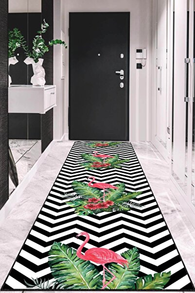 NeluxHome Makinede Yıkanabilir Kaymaz Kesme Rulo Yolluk Flamingo Ar457