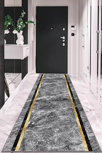 NeluxHome Kaymaz Taban Makinede Yıkanır Gold Kenarlı Kesme Rulo Yolluk Ar577