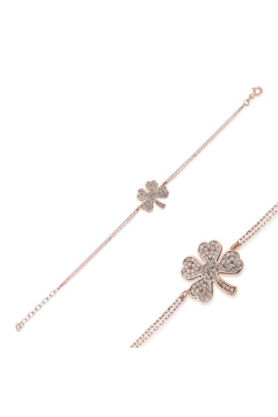 erkoç gold & silver 925 Ayar Gümüş Taşlı Yonca Bileklik