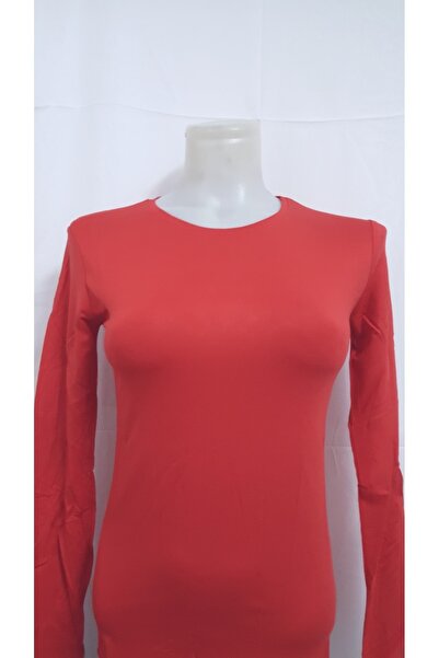 Ece Kadın Nar Çiçeği Bisiklet Yaka Uzun Kollu Body