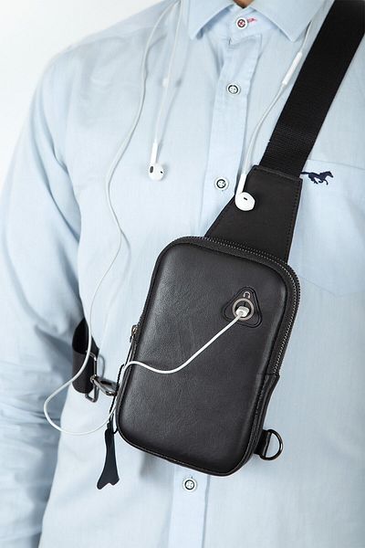 By Hakan 2042 Genuine Leather Bodybag Bag Black
