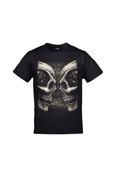 Orijin Tekstil Skulls Skulls Printed Unisex Black T-shirt