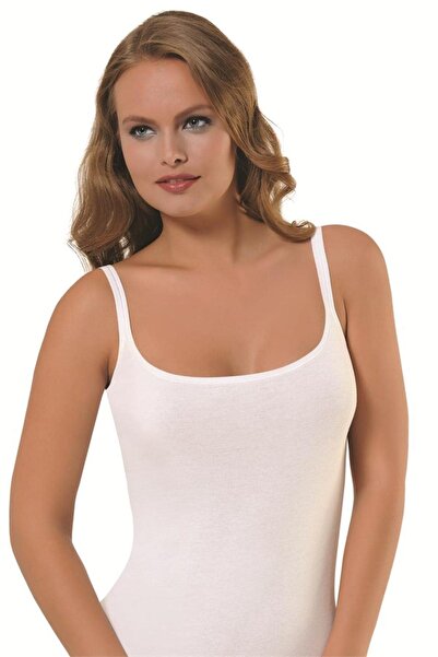 Q-EN Kadın Beyaz Bambu Parmak Askı Atlet 703