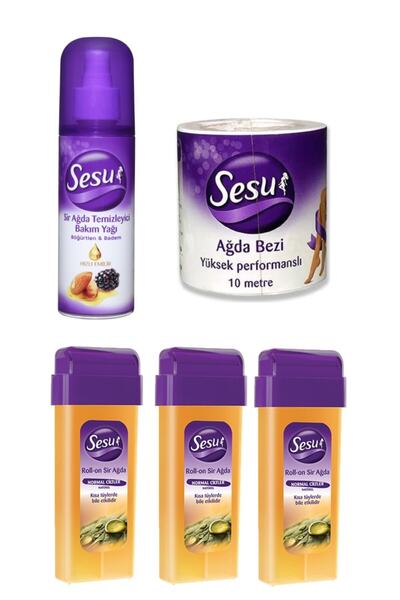 Sesu Kartuş Ağda Normal Sarı 100ml X 3 + Ağda Bezi Rulo 10 mt + Ağda Temizleyici Bakım Yağı 150 ml