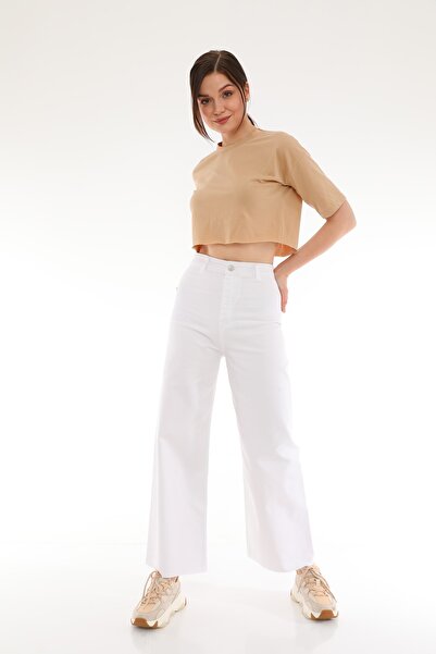 Darkly Jeans Γυναικείο παντελόνι σούπερ ψηλόμεσο λευκό χωρίς ραφές Culotte Fit