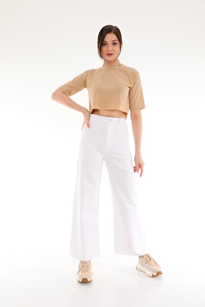 Darkly Jeans Γυναικείο παντελόνι σούπερ ψηλόμεσο λευκό χωρίς ραφές Culotte Fit