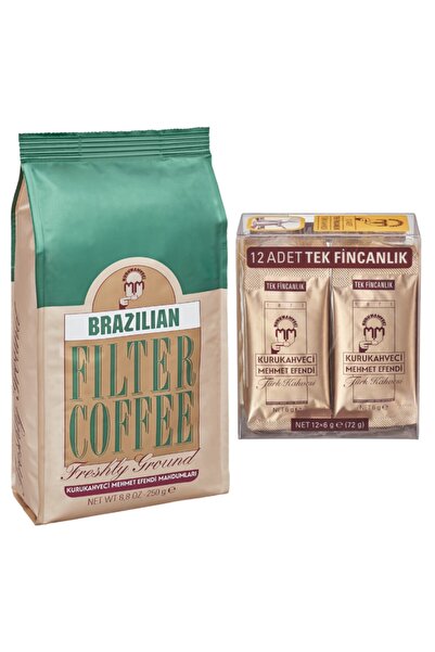 Mehmet Efendi Brazilian Filtre Kahve 250 Gr + Tek Fincanlık Türk Kahvesi 12x6 Gr