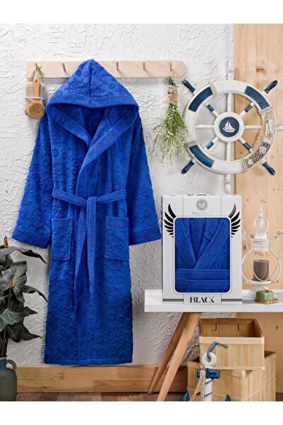 PHILIPPUS Royal Blue Berbera Men's Bathrobe Hooded