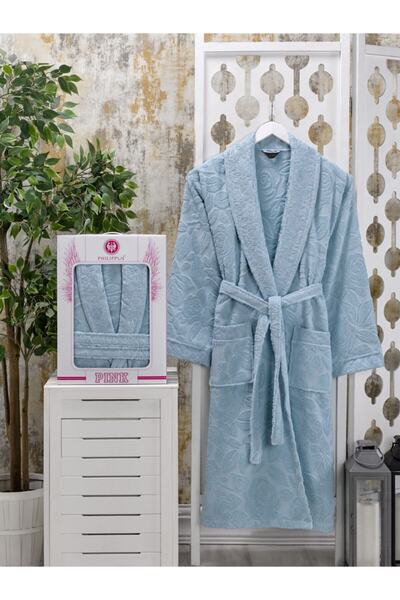 PHILIPPUS Kadın Turkuaz Pamuklu Kutulu Bornoz