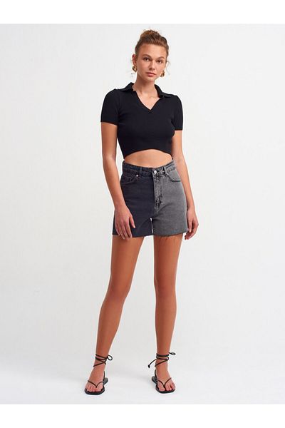 Dilvin Tricou negru cu gât polo pentru femei