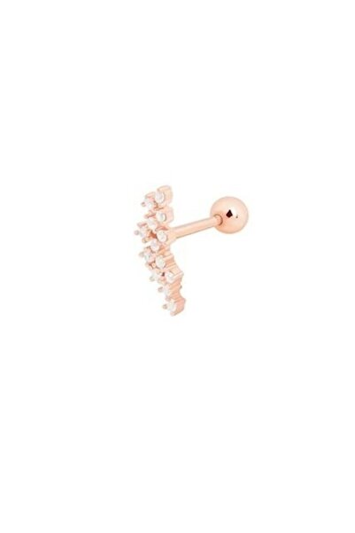 Erer Gümüş Kadın Pembe Altın Gümüş Taşlı Tragus Kıkırdak Piercing Tek Küpe Hs87e9
