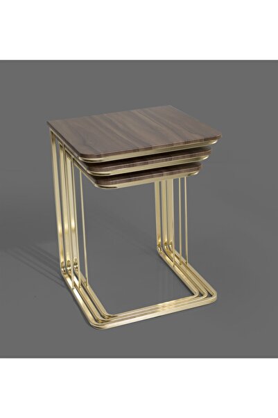 Veys Sehpa Gold 3 Lü Amor Zigon Sehpa - Orta Sehpa - Yan Sehpa