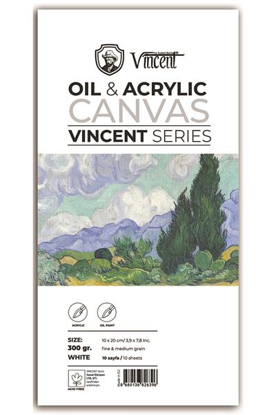 Vincent Vincent Oil Acrylic Canvas - 300g 10cmx20cm 10 Sheets Oil and Acrylic Paint Notebook