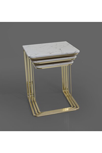 Veys Sehpa Gold 3 Lü Amor Zigon Sehpa - Orta Sehpa - Yan Sehpa