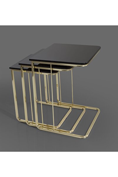 Veys Sehpa Gold 3 Lü Amor Zigon Sehpa - Orta Sehpa - Yan Sehpa