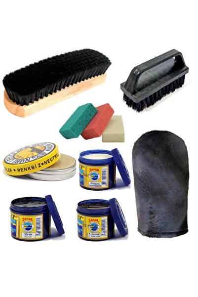 Nuri Leflef 10 Parça Ayakkabı Boyası Seti Parlatma Eldiveni Sünger Badem Yağlı Deri Besleyici Uygun