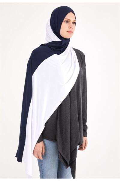 Differenza Two-Color Combed Shawl Navy Blue\white