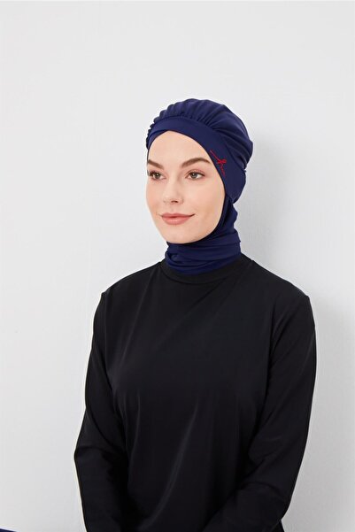 Haşema Lacivert Taş Işlemeli Çapraz Tesettür Bone