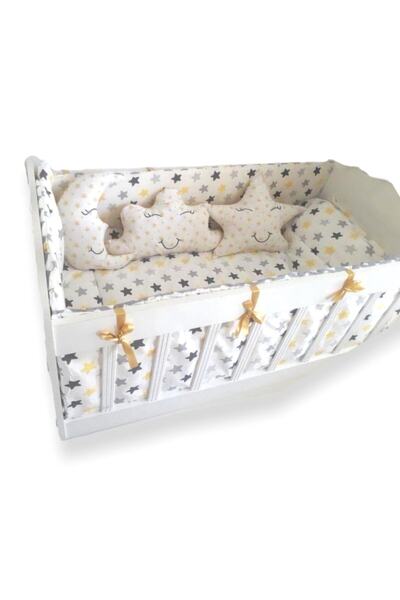 Bebek Özel طقم نوم أثاث غرفة الأطفال 9 قطع (مع لحاف) باللونين الأصفر والرمادي...