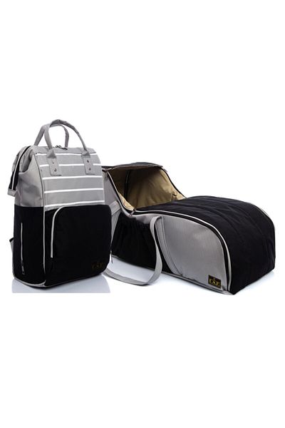 USF Light Gray Black Mother Baby Care Bag + Carrycot Baby Carrier Stroller Double Set Striped