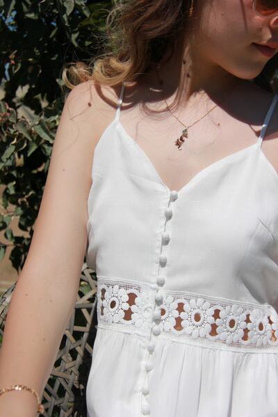 Bohemian Kadın Beyaz Askılı Naturel Elbise