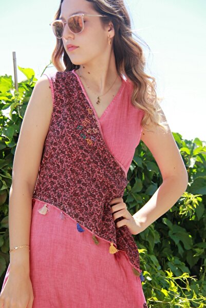 Bohemian Women's Pink Ethnic Patterned Wrap Dress