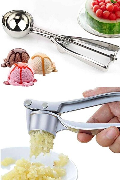 FBZhome Paslanmaz Çelik Sarımsak Ezici Ve Dondurma Kaşığı Seti