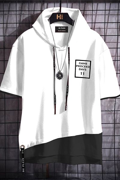 DE PLEIN Unisex White Oversize Hooded 100% Cotton T-shirt