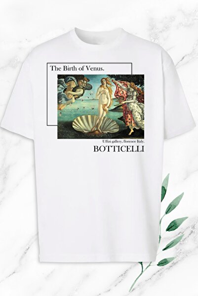 perseusshopping Tricou alb oversize Art Botticelli Nativitatea Venusului cu i...