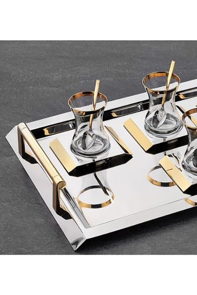 ÖzSa Home 37 Pieces Punto Gold Tea Set 18/10 Stainless Steel