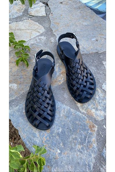 DaphneSandals Sandale Bodrum pentru femei din piele naturală, lucrate manual, negre - 4013